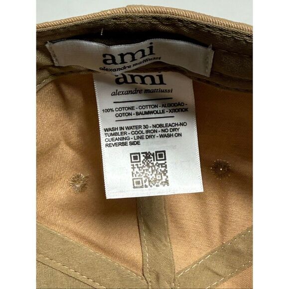 AMI Paris Logo-Embroidered Baseball Cap Unisex Tan Red Logo One Size Adult* Note